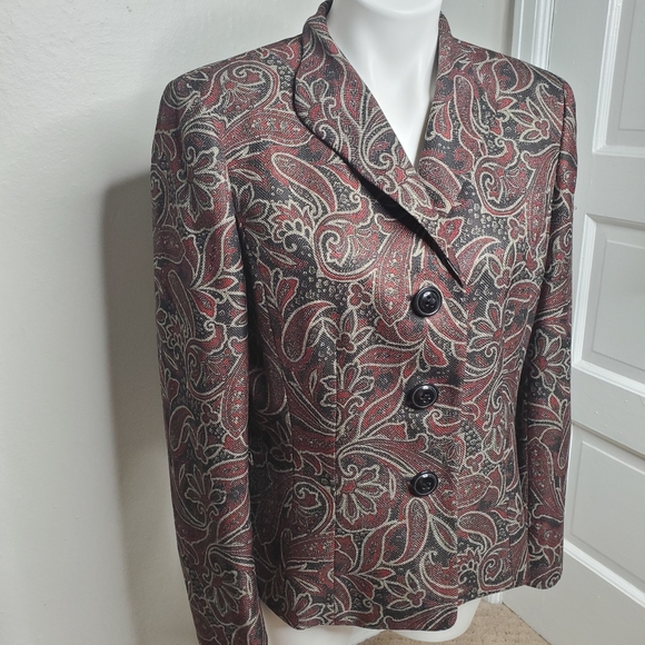 Suit Studio || Blazer & Skirt Set Red & Tan - Size 12 - Picture 5 of 13